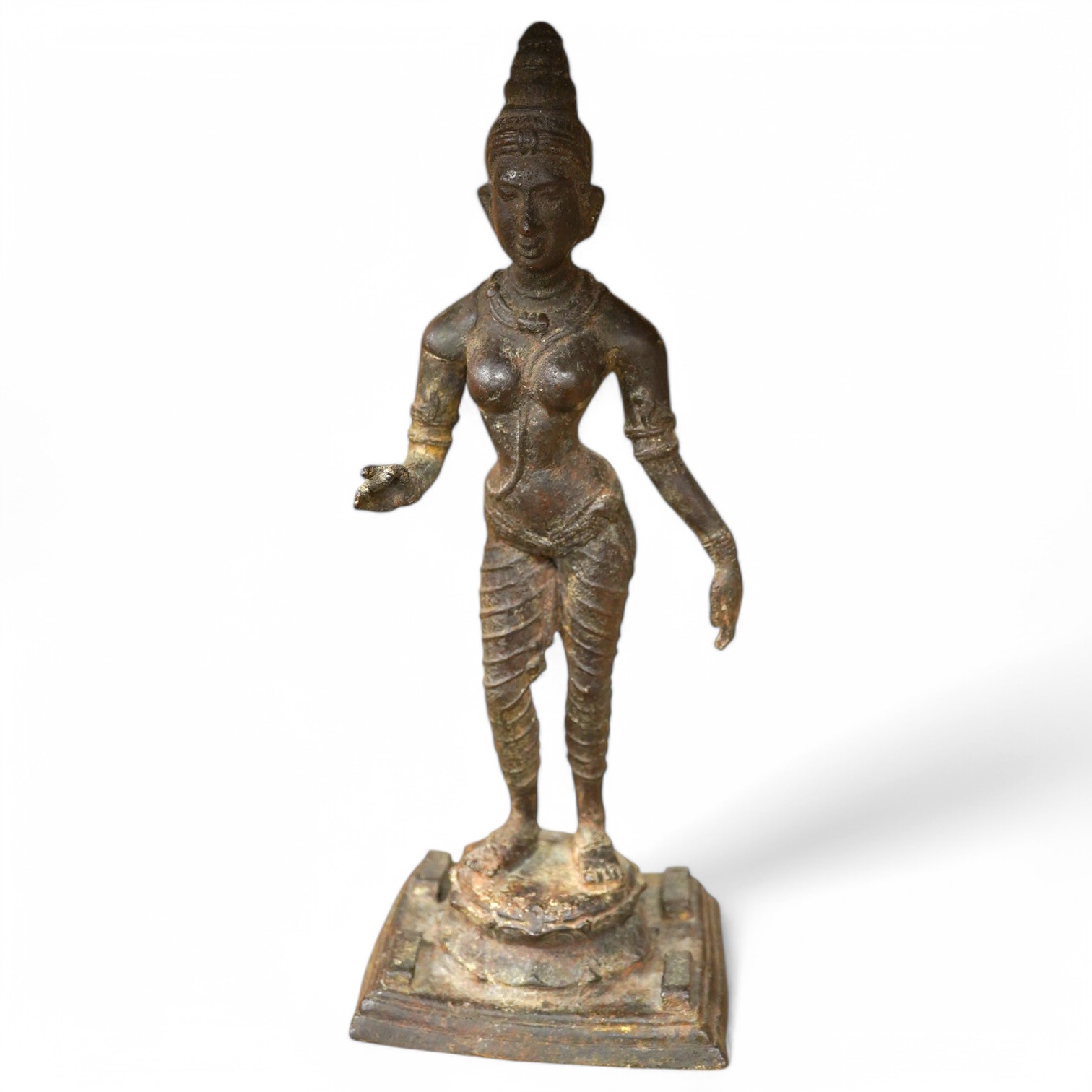 A South Indian cast iron figure of Parvati, 34cm high. Condition - fair